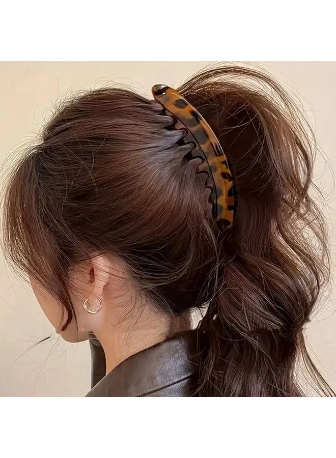 Brown Leopard Print Banana Hair Clip Vintage Retro Style for Women Ponytail Updo - Image 2